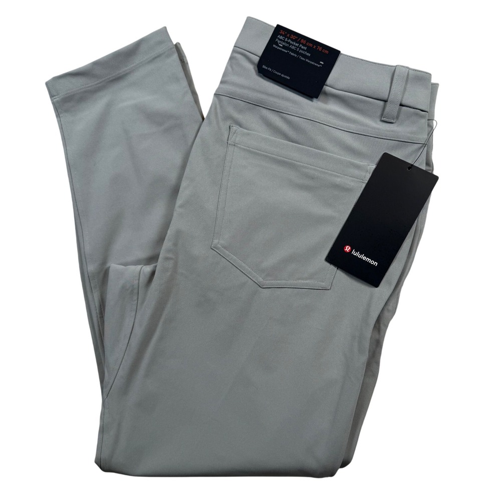 NEW Lululemon ABC Slim Fit Pant Men 34x30 Silver Drop Warpstreme 5-Pocket